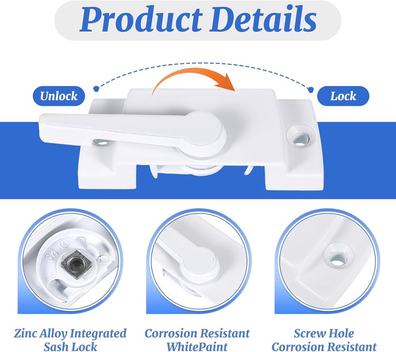 Exclaith 2 Pack Window Sash Locks Window Latches Replacement Cam Action White Window-Locks White Cam Sash Locks Hole Center for up and Down Windows - Image 3